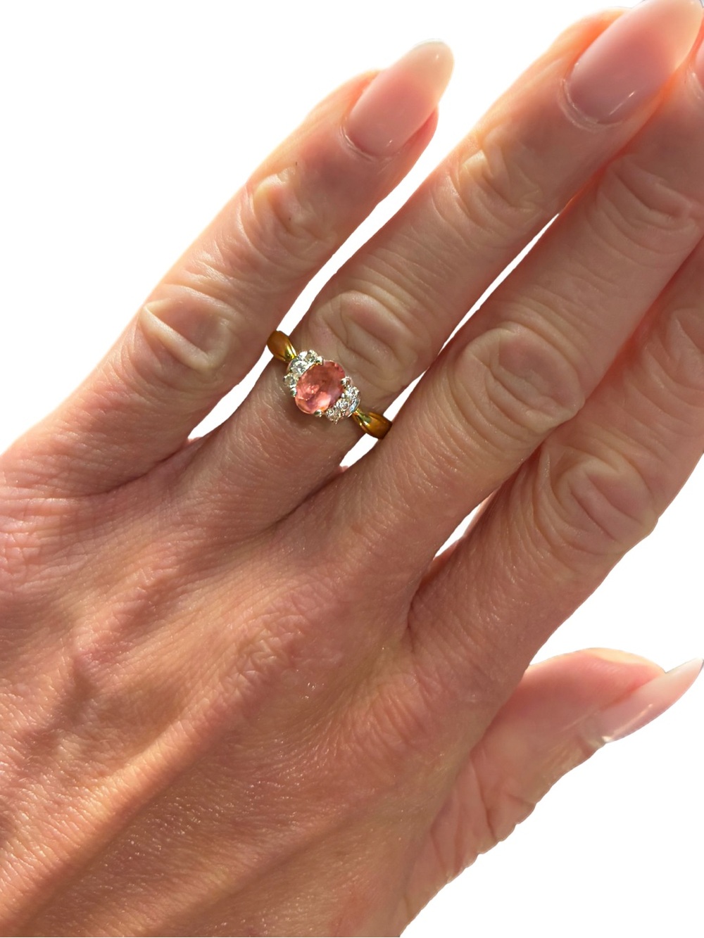 Vintage 14K Gold Pink Sapphire & Diamond Ring – Size 7